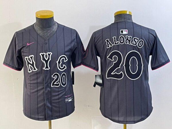 Youth New York Mets #20 Pete Alonso Graphite 2024 City Connect Limited Stitched Baseball Jersey