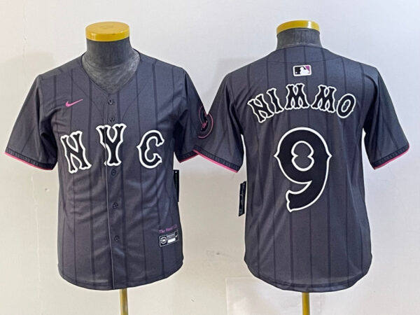 Youth New York Mets #9 Brandon Nimmo Graphite 2024 City Connect Limited Stitched Baseball Jersey