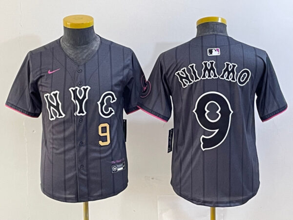 Youth New York Mets #9 Brandon Nimmo Graphite 2024 City Connect Limited Stitched Baseball Jersey