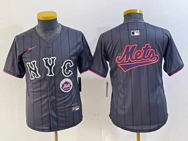 Youth New York Mets Team Big Logo Graphite 2024 City Connect Limited Stitched Baseball Jersey