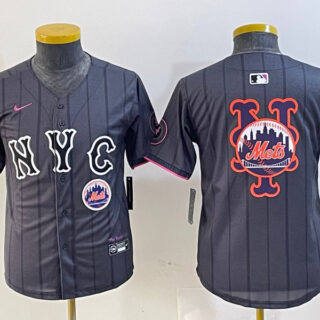 Youth New York Mets Team Big Logo Graphite 2024 City Connect Limited Stitched Baseball Jersey