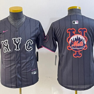 Youth New York Mets Team Big Logo Graphite 2024 City Connect Limited Stitched Baseball Jersey