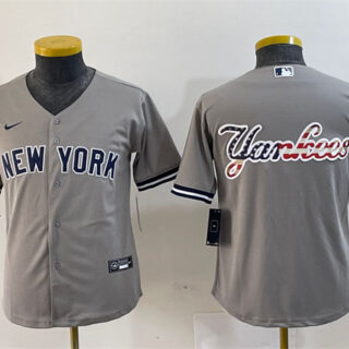 Youth New York Yankees Gray Team Big Logo Cool Base Stitched Baseball Jersey