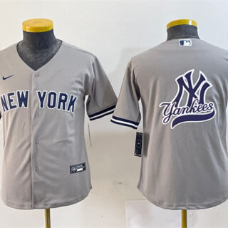 Youth New York Yankees Gray Team Big Logo Cool Base Stitched Baseball Jersey