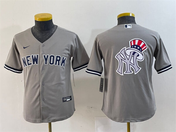Youth New York Yankees Gray Team Big Logo Cool Base Stitched Baseball Jersey