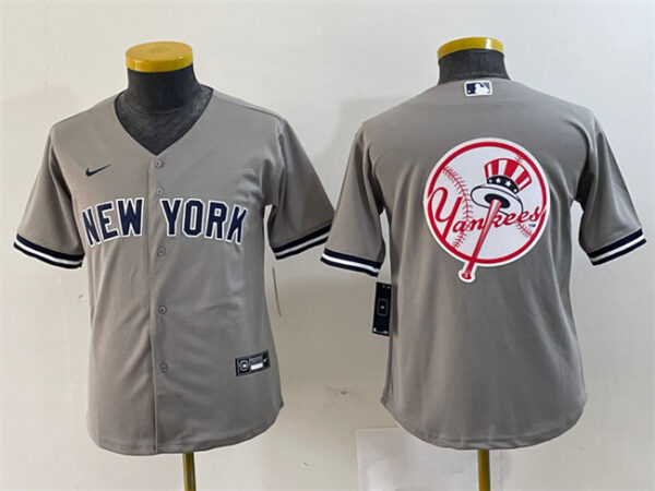 Youth New York Yankees Gray Team Big Logo Cool Base Stitched Baseball Jersey
