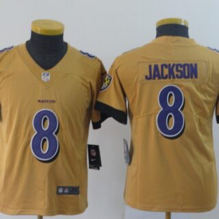 Youth Nike Ravens 8 Lamar Jackson Gold Youth Inverted Legend Limited Jersey