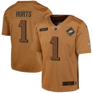 Youth Philadelphia Eagles #1 Jalen Hurts 2023 Brown Salute To Service Limited Stitched Football Jersey