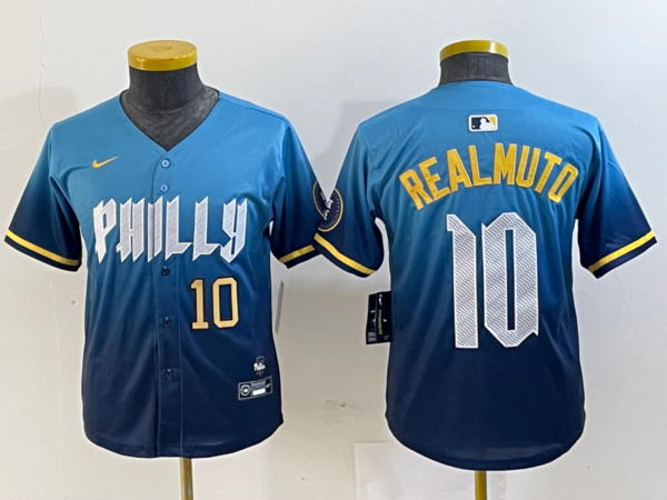 Youth Philadelphia Phillies #10 J.T. Realmuto Blue 2024 City Connect Limited Stitched Baseball Jersey