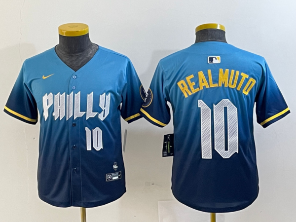 Youth Philadelphia Phillies #10 J.T. Realmuto Blue 2024 City Connect Limited Stitched Baseball Jersey