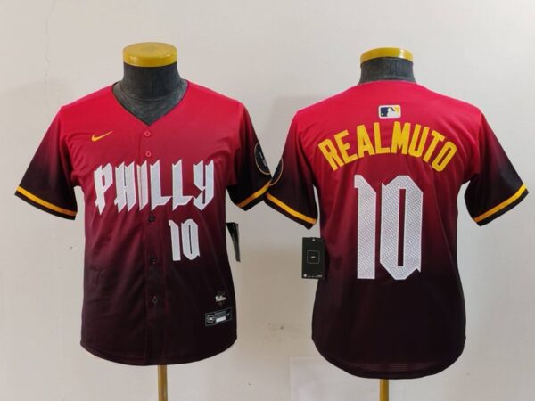 Youth Philadelphia Phillies #10 J.T. Realmuto Red 2024 City Connect Limited Stitched Baseball Jerseys