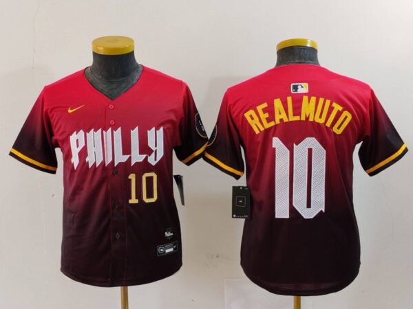Youth Philadelphia Phillies #10 J.T. Realmuto Red 2024 City Connect Limited Stitched Baseball Jerseys