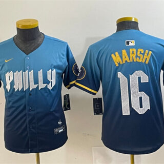Youth Philadelphia Phillies #16 Brandon Marsh Blue 2024 City Connect Limited Stitched Baseball Jersey