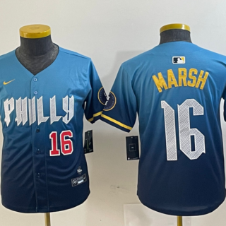 Youth Philadelphia Phillies #16 Brandon Marsh Blue 2024 City Connect Limited Stitched Jersey
