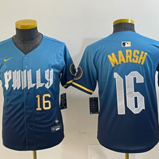 Youth Philadelphia Phillies #16 Brandon Marsh Blue 2024 City Connect Limited Stitched Jersey
