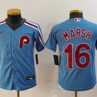 Youth Philadelphia Phillies #16 Brandon Marsh Blue Cool Base Stitched Baseball Jerseys