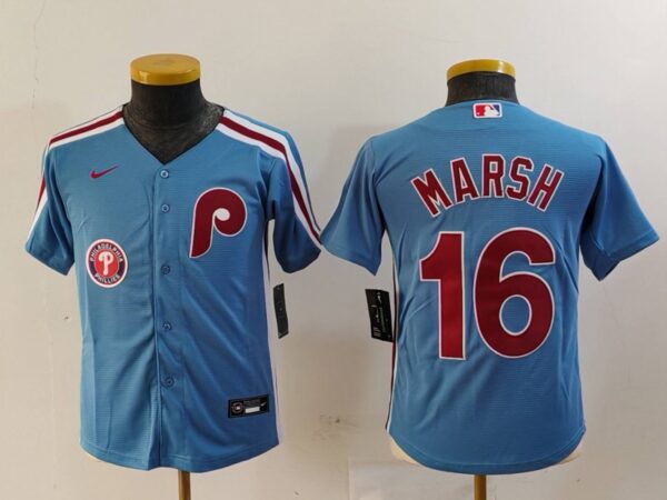 Youth Philadelphia Phillies #16 Brandon Marsh Blue Cool Base Stitched Baseball Jerseys