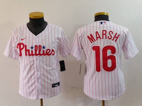 Youth Philadelphia Phillies #16 Brandon Marsh White Cool Base Stitched Baseball Jerseys
