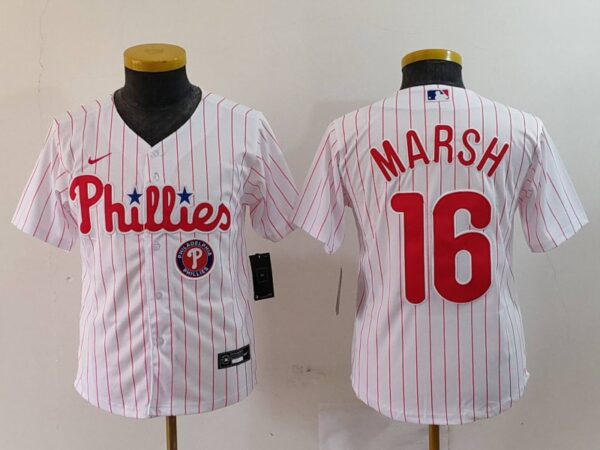 Youth Philadelphia Phillies #16 Brandon Marsh White Cool Base Stitched Baseball Jerseys