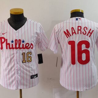 Youth Philadelphia Phillies #16 Brandon Marsh White Cool Base Stitched Baseball Jerseys