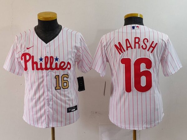Youth Philadelphia Phillies #16 Brandon Marsh White Cool Base Stitched Baseball Jerseys