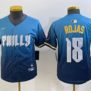 Youth Philadelphia Phillies #18 Johan Rojas Blue 2024 City Connect Limited Stitched Baseball Jersey