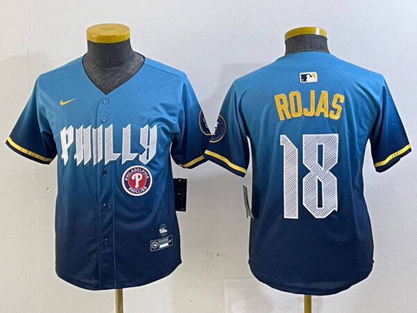 Youth Philadelphia Phillies #18 Johan Rojas Blue 2024 City Connect Limited Stitched jerseys 3