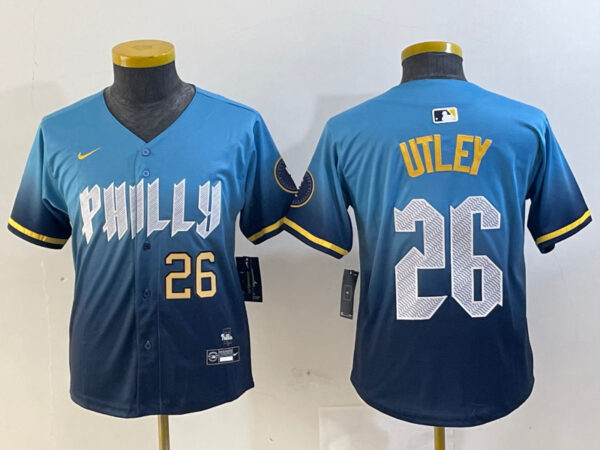 Youth Philadelphia Phillies #26 Chase Utley Blue 2024 City Connect Limited Stitched jerseys