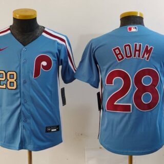 Youth Philadelphia Phillies #28 Alec Bohm Blue Cool Base Stitched Baseball Jerseys