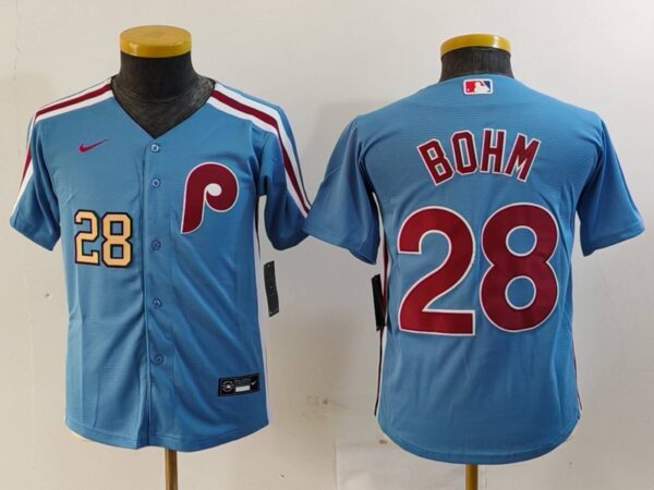 Youth Philadelphia Phillies #28 Alec Bohm Blue Cool Base Stitched Baseball Jerseys