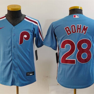 Youth Philadelphia Phillies #28 Alec Bohm Blue Cool Base Stitched Baseball Jersey