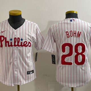 Youth Philadelphia Phillies #28 Alec Bohm White 2022 World Series Cool Base Stitched jerseys
