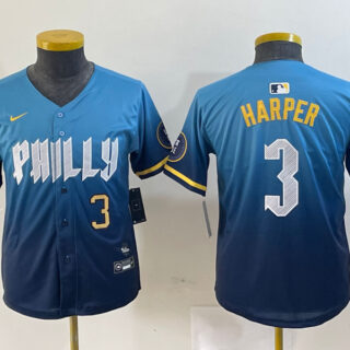 Youth Philadelphia Phillies #3 Bryce Harper Blue 2024 City Connect Limited Stitched Jersey