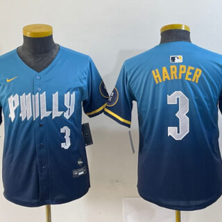 Youth Philadelphia Phillies #3 Bryce Harper Blue 2024 City Connect Limited Stitched Jersey