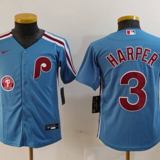 Youth Philadelphia Phillies #3 Bryce Harper Blue Cool Base Stitched Baseball Jerseys