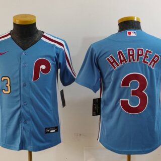 Youth Philadelphia Phillies #3 Bryce Harper Blue Cool Base Stitched Baseball Jersey