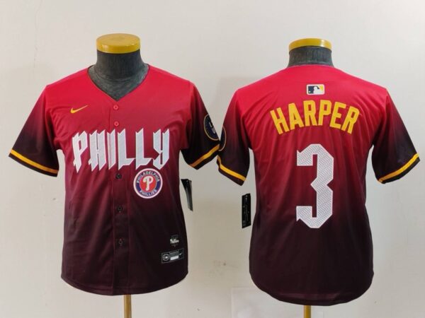 Youth Philadelphia Phillies #3 Bryce Harper Red 2024 City Connect Limited Stitched Baseball Jerseys