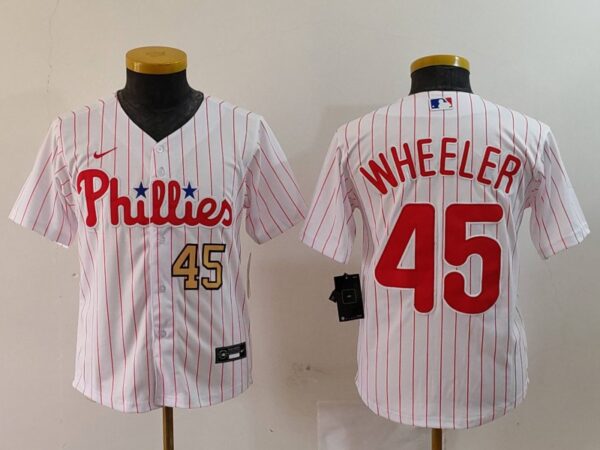 Youth Philadelphia Phillies #45 Zack Wheeler White Cool Base Stitched Baseball Jerseys