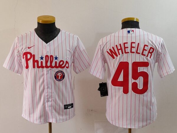 Youth Philadelphia Phillies #45 Zack Wheeler White Cool Base Stitched Baseball Jerseys