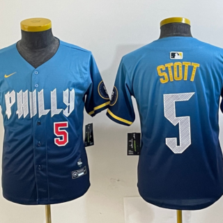 Youth Philadelphia Phillies #5 Bryson Stott Blue 2024 City Connect Limited Stitched Baseball Jersey