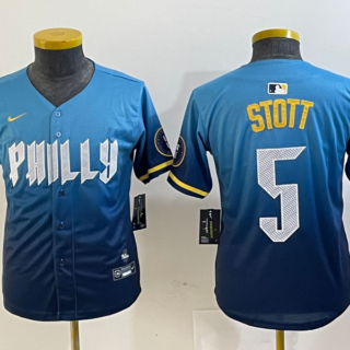 Youth Philadelphia Phillies #5 Bryson Stott Blue 2024 City Connect Limited Stitched Baseball Jersey