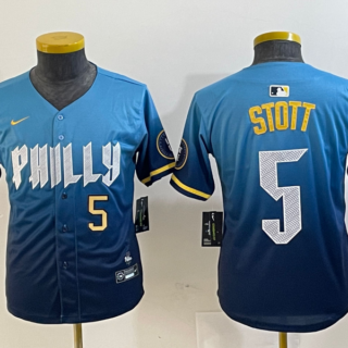 Youth Philadelphia Phillies #5 Bryson Stott Blue 2024 City Connect Limited Stitched Jersey