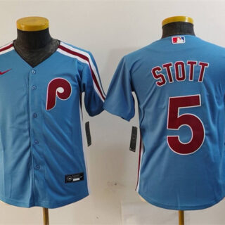 Youth Philadelphia Phillies #5 Bryson Stott Blue Cool Base Stitched Baseball Jersey