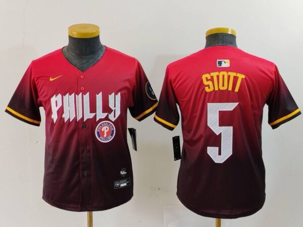 Youth Philadelphia Phillies #5 Bryson Stott Red 2024 City Connect Limited Stitched Baseball Jerseys