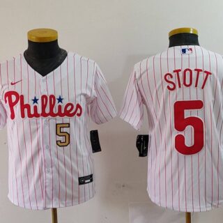 Youth Philadelphia Phillies #5 Bryson Stott White Cool Base Stitched Baseball Jerseys