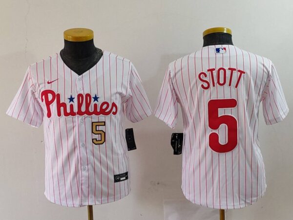 Youth Philadelphia Phillies #5 Bryson Stott White Cool Base Stitched Baseball Jerseys
