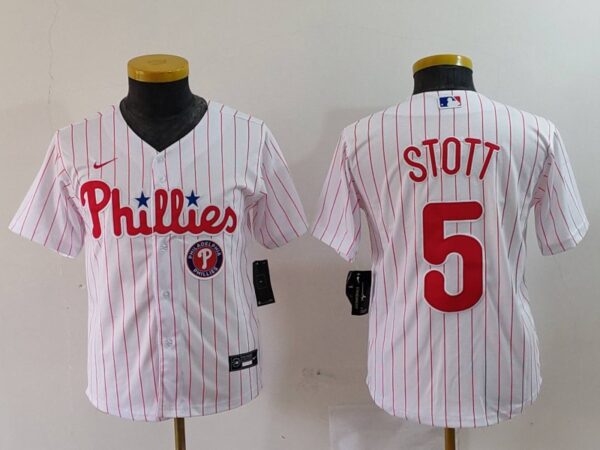 Youth Philadelphia Phillies #5 Bryson Stott White Cool Base Stitched Baseball Jerseys