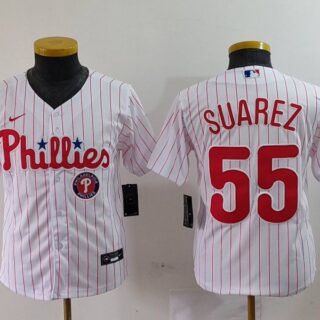 Youth Philadelphia Phillies #55 Ranger Suárez White Cool Base Stitched Baseball Jerseys