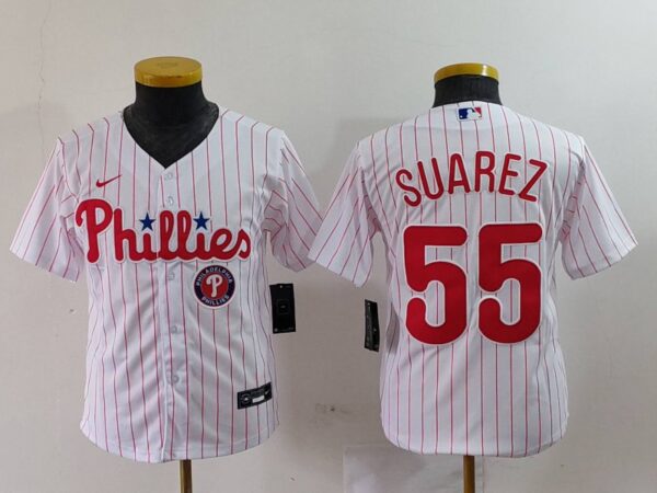 Youth Philadelphia Phillies #55 Ranger Suárez White Cool Base Stitched Baseball Jerseys
