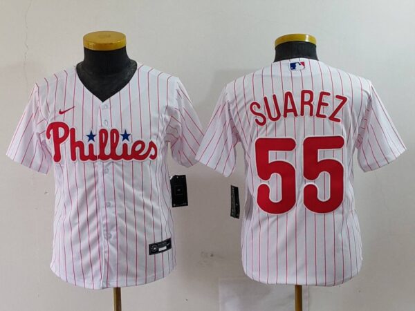 Youth Philadelphia Phillies #55 Ranger Suárez White Cool Base Stitched Baseball Jerseys